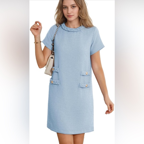 weed Jackie Dress Elegant Crew Neck Short Sleeve Button Bodycon Mini Dress - Picture 1 of 5